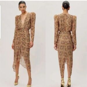 Ronny Kobo Astrid Paisley Ruched Silk Midi Cocktail Dress Size XL Multicolored